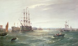 Portsmouth kikötője: HMS „Victory” a Hulkok között, 1892 (olaj)